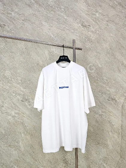 발렌시아가 전기 블루 자수 남성 반팔 티셔츠