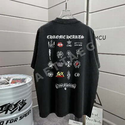 크롬하츠 워시 가공 데미지 크루넥 반팔 티셔츠 53364