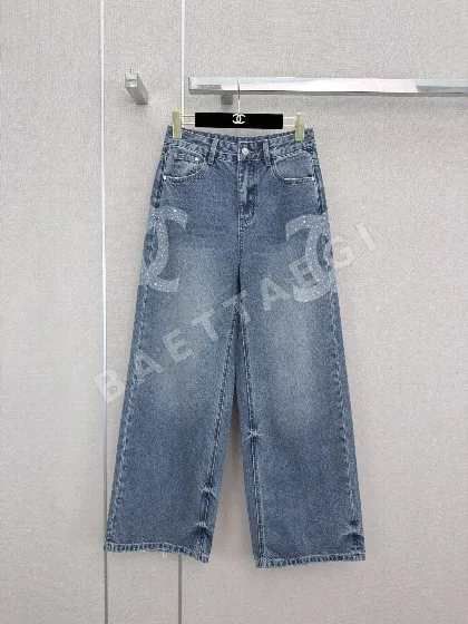 샤넬 라인스톤 더블 C 프린트 스트레이트 레그 여성 바지 103868