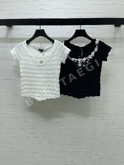 샤넬 비즈 장식 여성 반팔 니트 탑 103674