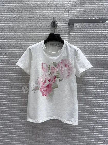 디올 장미 자수 여성 반팔 티셔츠 51827