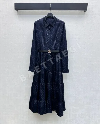 루이비통 로고 프린트 벨트 롱 셔츠 원피스 46024