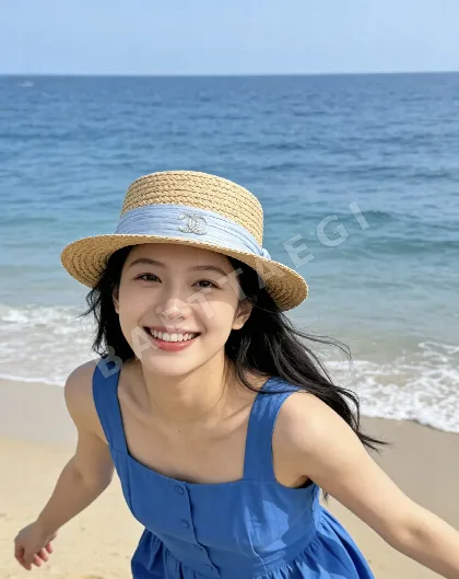 샤넬 내추럴 스트로 플랫 탑 모자 82699