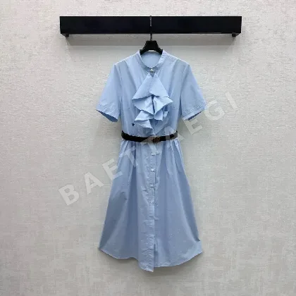 디올 CD로고 레이스 자수 플리츠 셔츠 원피스 45942