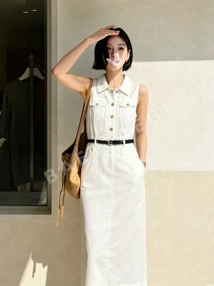 브루넬로쿠치넬리 화이트 린넨 셔츠 퍼프 원피스 137764