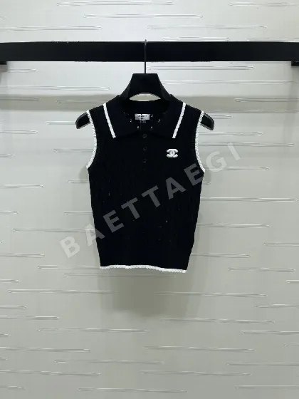 샤넬 카라 니트 반팔 베스트 131612