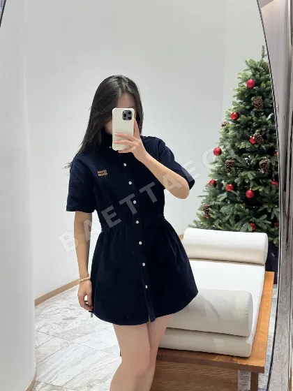 미우미우 코듀로이 반소매 원피스