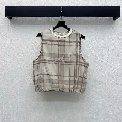브루넬로쿠치넬리 체크 패턴 체인 트림 반팔 베스트 131874