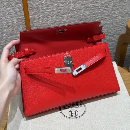 에르메스 켈리 엘란 하트 레드 염소가죽 가방 18265