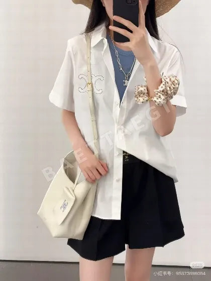 셀린느 개선문 자수 반소매 셔츠 131589