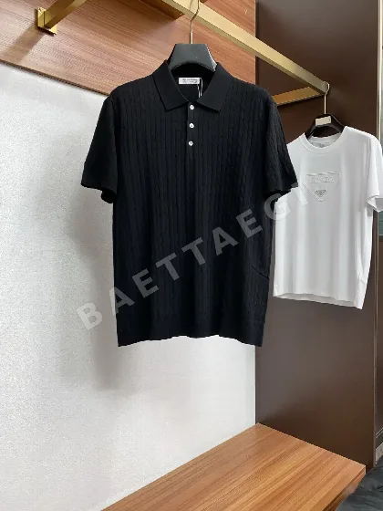 브루넬로쿠치넬리 남성 심플 카라 니트 반팔 티셔츠 135557
