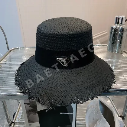 프라다 프린지 장식 밀짚 모자 84765