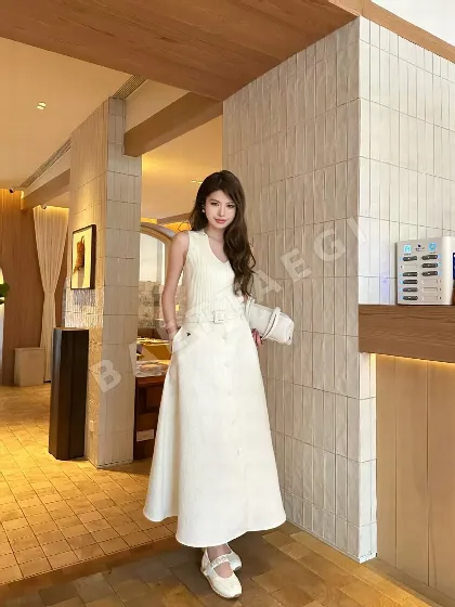 디올 싱글 브레스트 자카드 미디 원피스 96306