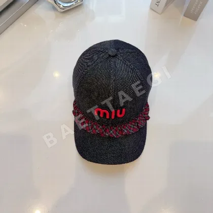 미우미우 체크 레이스 패치워크 베이스볼캡 80899