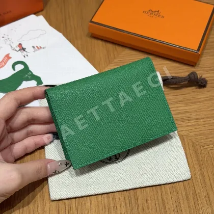 에르메스 MC2 유클리드 대나무 그린 엡손 가죽 지갑 191883