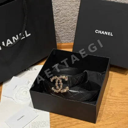 샤넬 더블 C 메탈 로고 램스킨 벨트 174254
