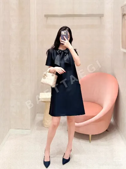 디올 보우타이 반팔 원피스 96324
