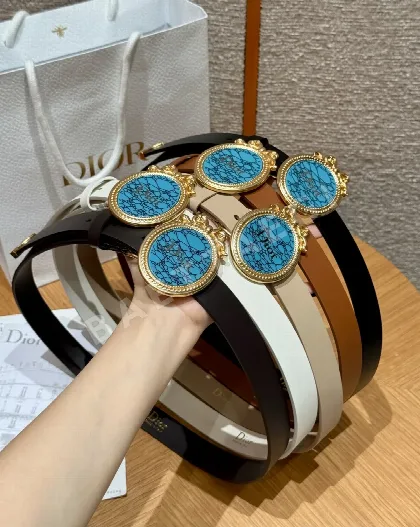 디올 메달리온 골드 버클 송아지가죽 벨트 177453