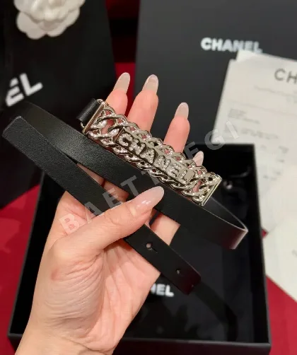 샤넬 양면 가죽 라인스톤 버클 벨트 173884