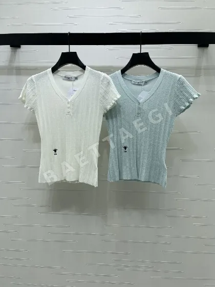 디올 V넥 골지 니트 반팔 탑 92720