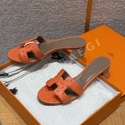에르메스 오아시스 샌들 오렌지 타조가죽 하이힐 164764
