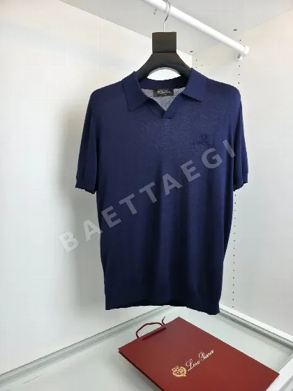 로로피아나 남성 실크 혼방 V넥 반팔 셔츠 65773