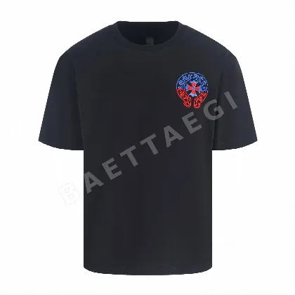 크롬하츠 레드 블루 말굽 자수 반팔 티셔츠 139387