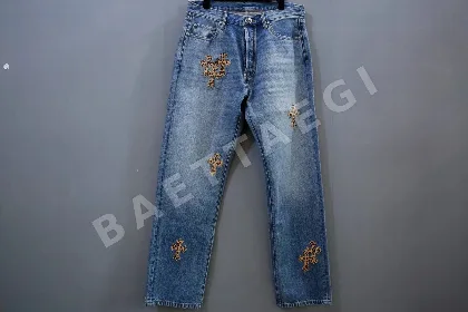레오파드 프린트 블루 워시 남성 바지 162578