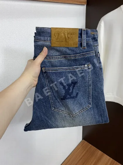 루이비통 미디엄 블루 스티치 자수 남성 데님 바지