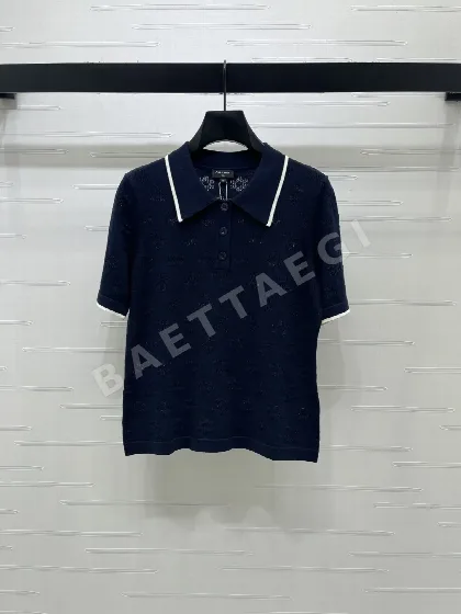 샤넬 카라 울 실크 니트 반팔 탑 103746