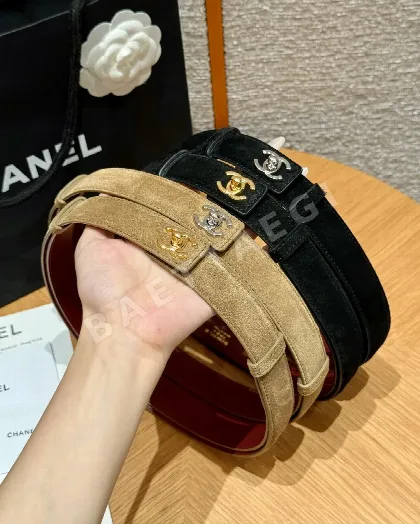 샤넬 스웨이드 메탈 버클 벨트 177315