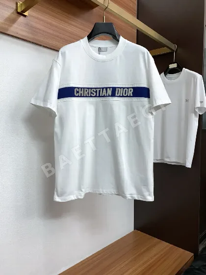 디올 크루넥 화이트 코튼 반팔 티셔츠 47537