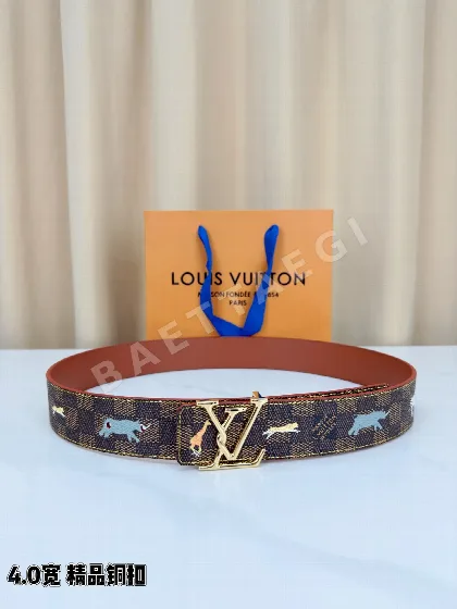 루이비통 골드 LV 버클 체크 캔버스 벨트 57714