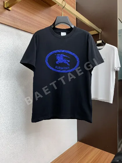 버버리 자수 코튼 라운드넥 반팔 티셔츠 남성 1585