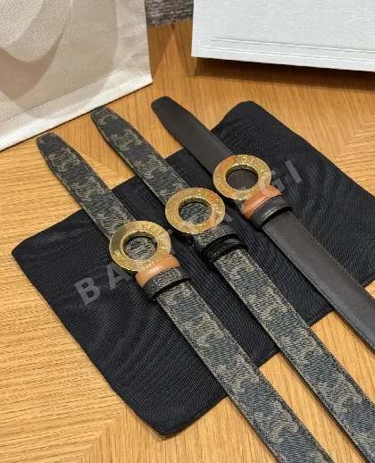 셀린느 차트 디스크 골드 버클 양면 가죽 벨트 25MM 174703