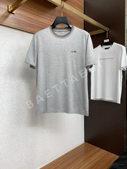 로로피아나 남성 실크 혼방 크루넥 반팔 티셔츠
