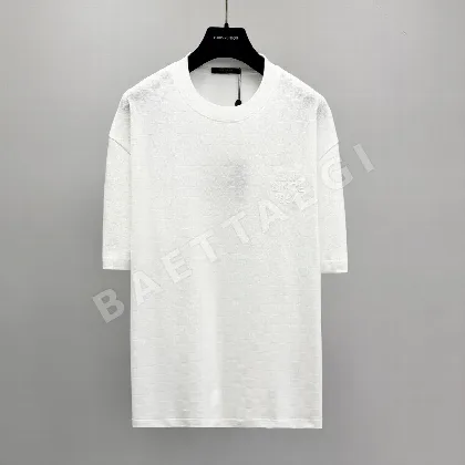 루이비통 체크 패턴 자수 크루넥 반팔 티셔츠 113907