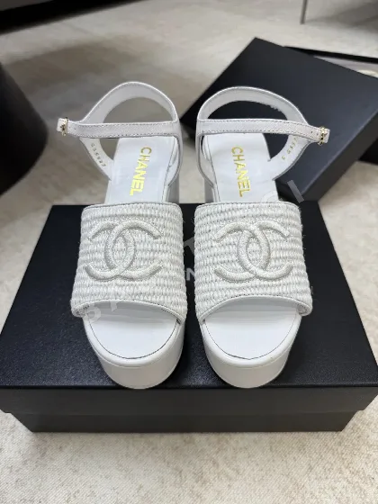 샤넬 나일론 더블 C 로고 웨지 플랫폼 샌들 42308