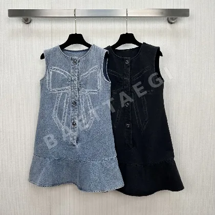 샤넬 데님 프린트 보우타이 원피스