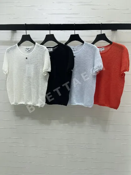 샤넬 크루넥 더블 C 로고 반팔 니트 탑 103760