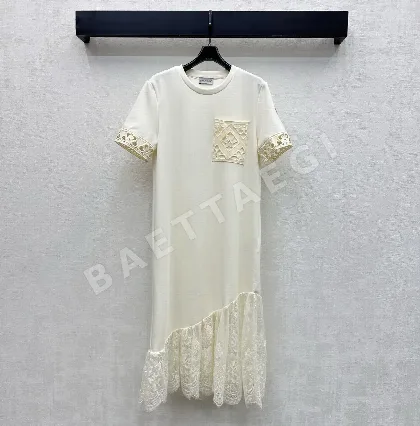 몽클레르 수용성 레이스 패치워크 반소매 원피스 52256