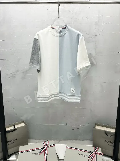톰브라운 컬러블록 양면 면 크루넥 반팔 티셔츠 130403