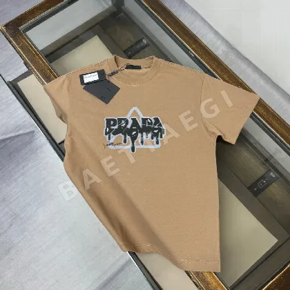 프라다 로고 프린트 코튼 반팔 티셔츠 53673