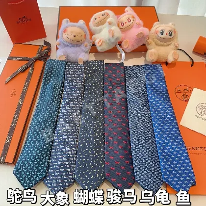 에르메스 동물 모티브 실크 넥타이 112179