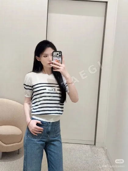 디올 스트라이프 니트 반팔 티셔츠 119293