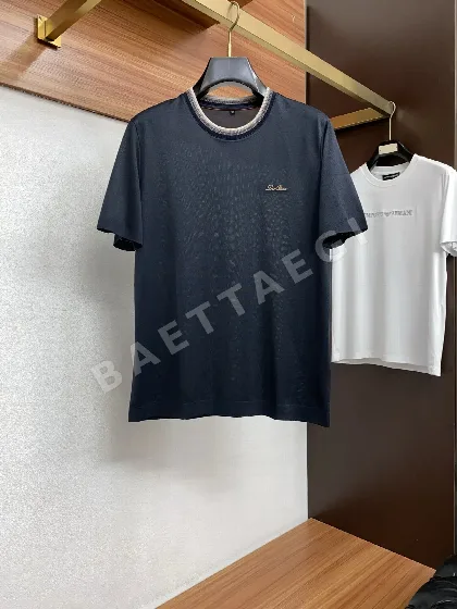 로로피아나 남성 실크 혼방 라운드넥 반팔 티셔츠