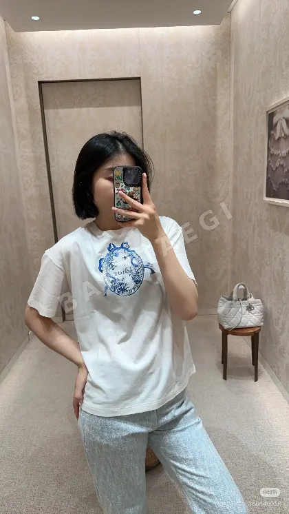 디올 꽃과 동물 자수 코튼 반팔 셔츠 119252