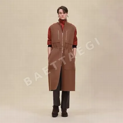 에르메스 울 캐시미어 양면 나일론 롱 조끼 170694