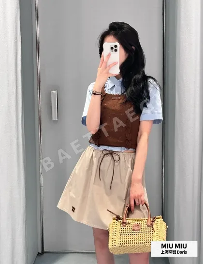 미우미우 베이지 나일론 여성 바지 114800