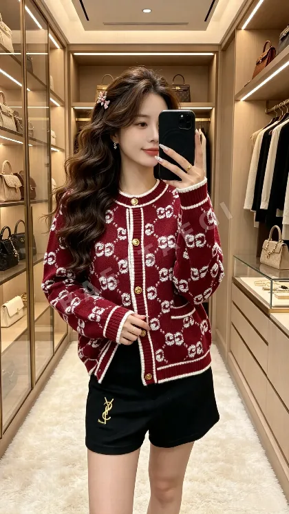 구찌 더블 G 자카드 크루넥 울 가디건 146555